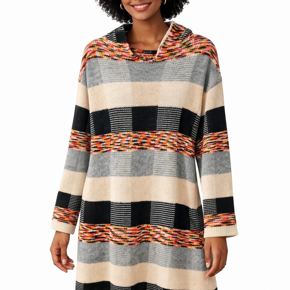 Cozy Multicolor Plaid Women's Turtleneck Sweater Dress